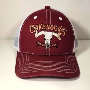 Hat Cavender's Maroon and White with Skull Logo Snapback Truckers Cap NEW